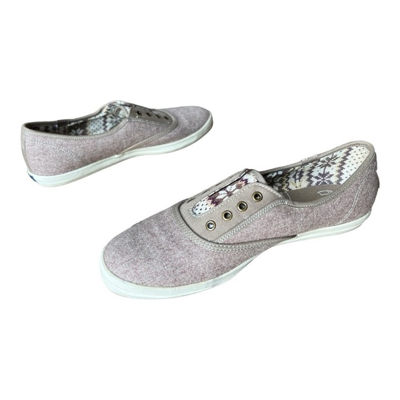 Keds Women’s Tan Wool Blend Fair Isle Cushioned Slip On Laceless Sneakers, Sz 8 - Picture 3 of 9